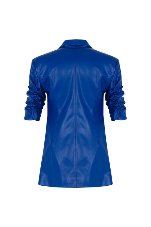 Vegan Leather Cobalt Ruched Jacket